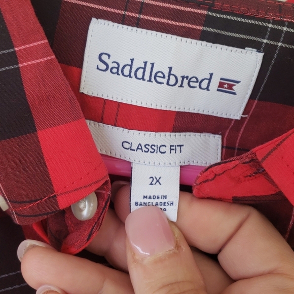 Saddlebred mens long sleeve red plaid shirt, size XXL - Picture 2 of 7